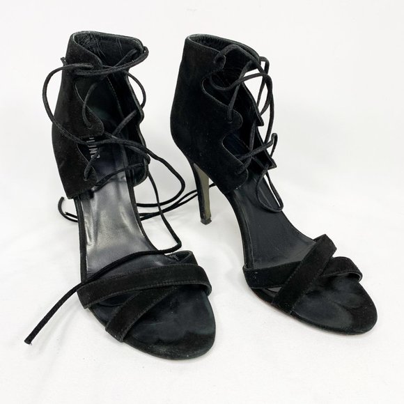 PLOMO Black Suede Ally Heeled Sandals - Picture 2 of 7